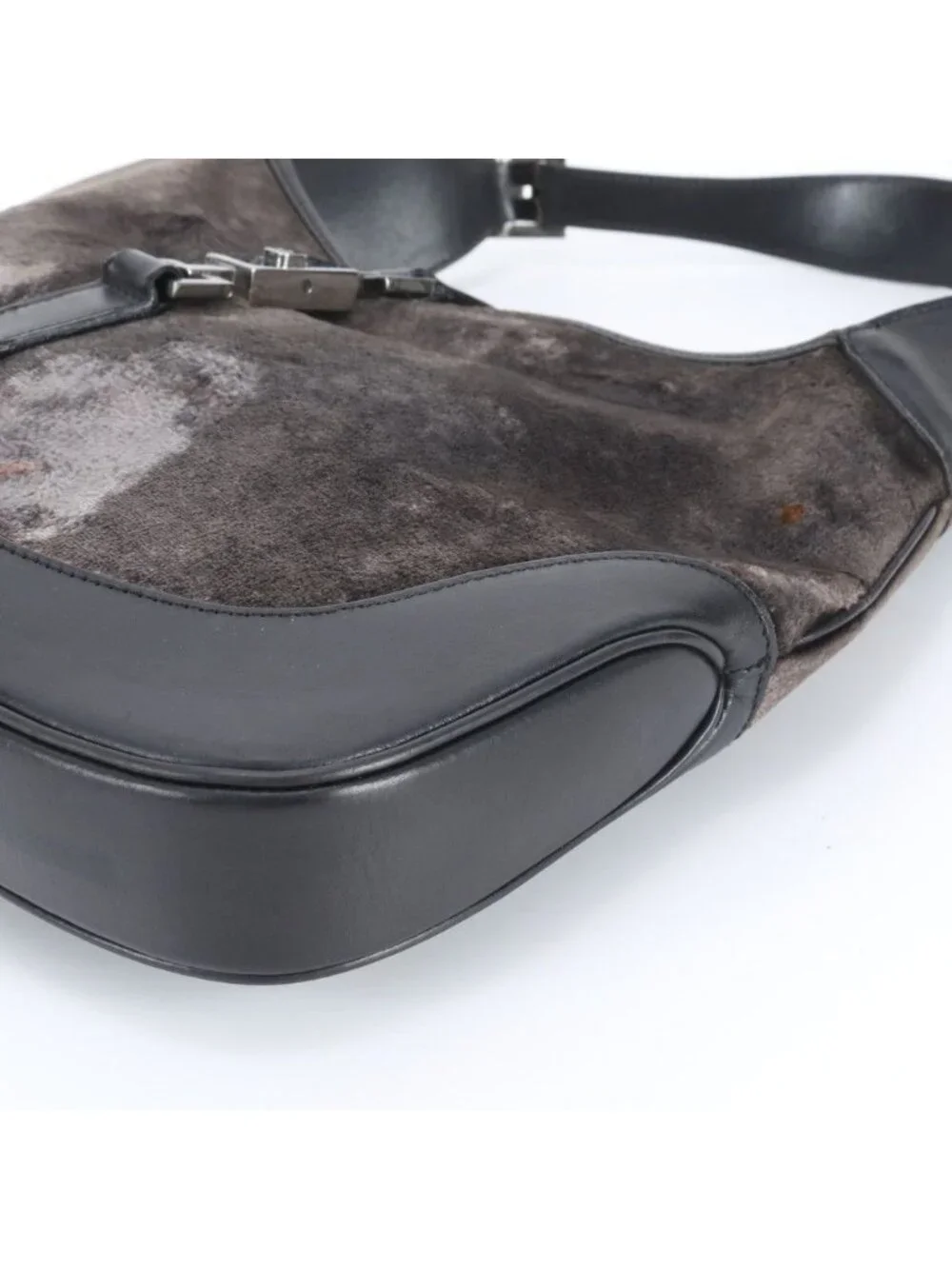 ★SOLD★ Gucci Jackie Velour 001 Leather Shoulder Bag Hand Black Gray - Picture 4 of 11
